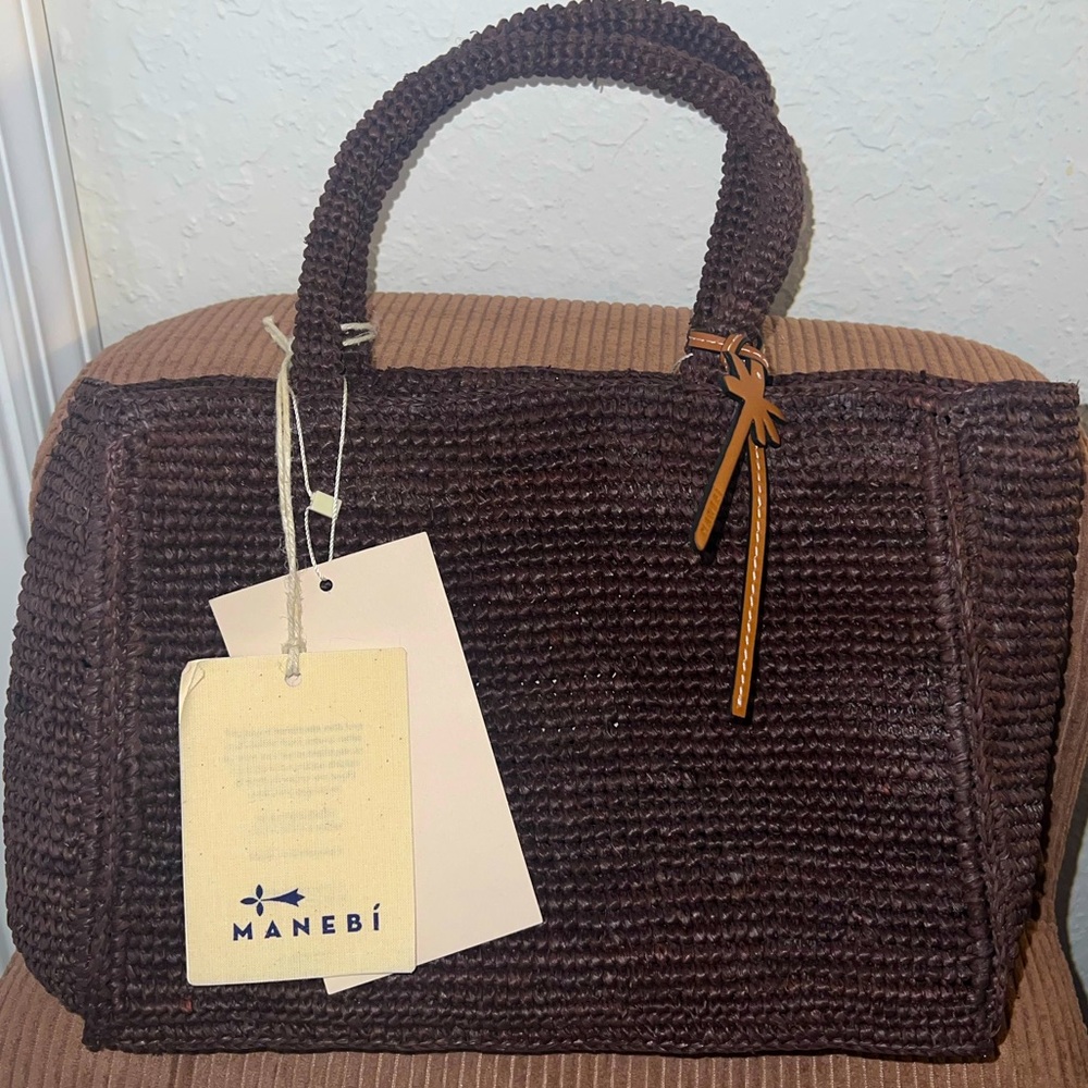 Manebi Small Raffia Sunset Bag Chocolate